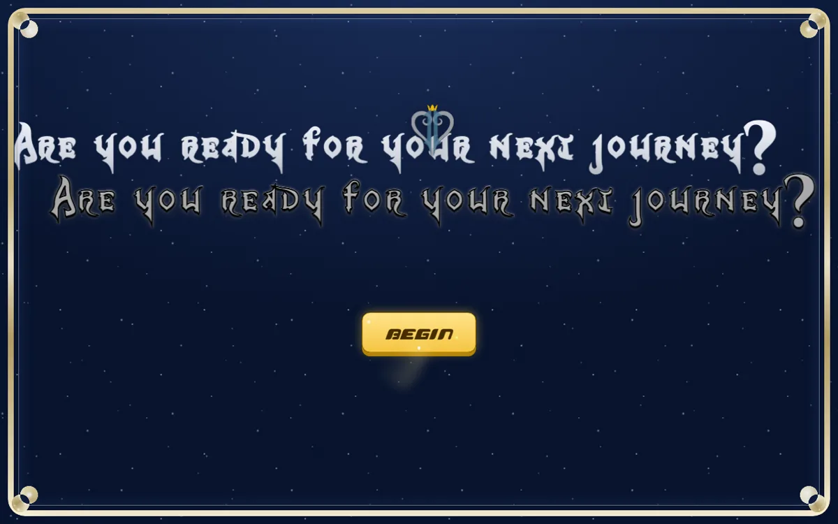 Starry Kingdom Hearts title screen asking: are you ready for your next journey?